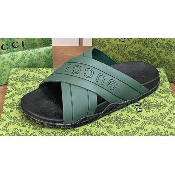 Gucci Criss-cross Rubber Women/Men Slide Sandals Green 2024 (kaola-24030632)