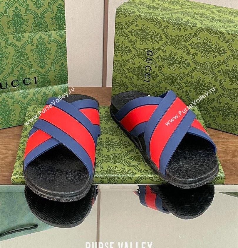 Gucci Criss-cross Rubber Women/Men Slide Sandals Red/Blue 2024 (kaola-24030636)