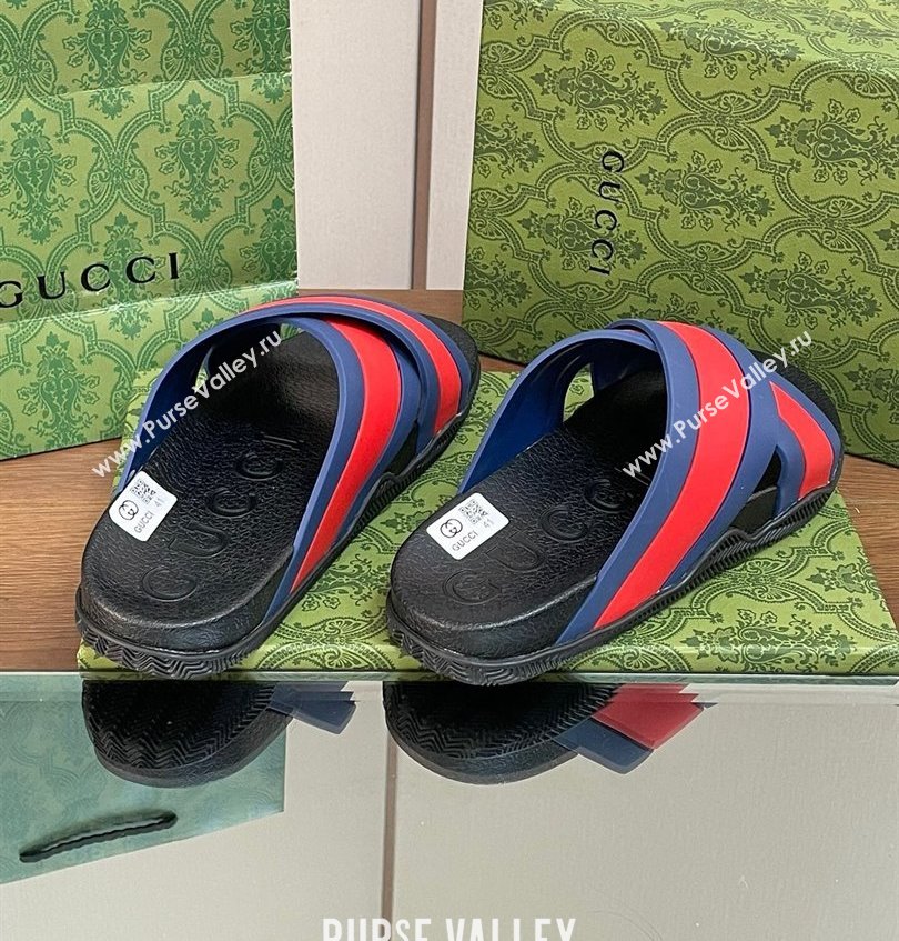 Gucci Criss-cross Rubber Women/Men Slide Sandals Red/Blue 2024 (kaola-24030636)