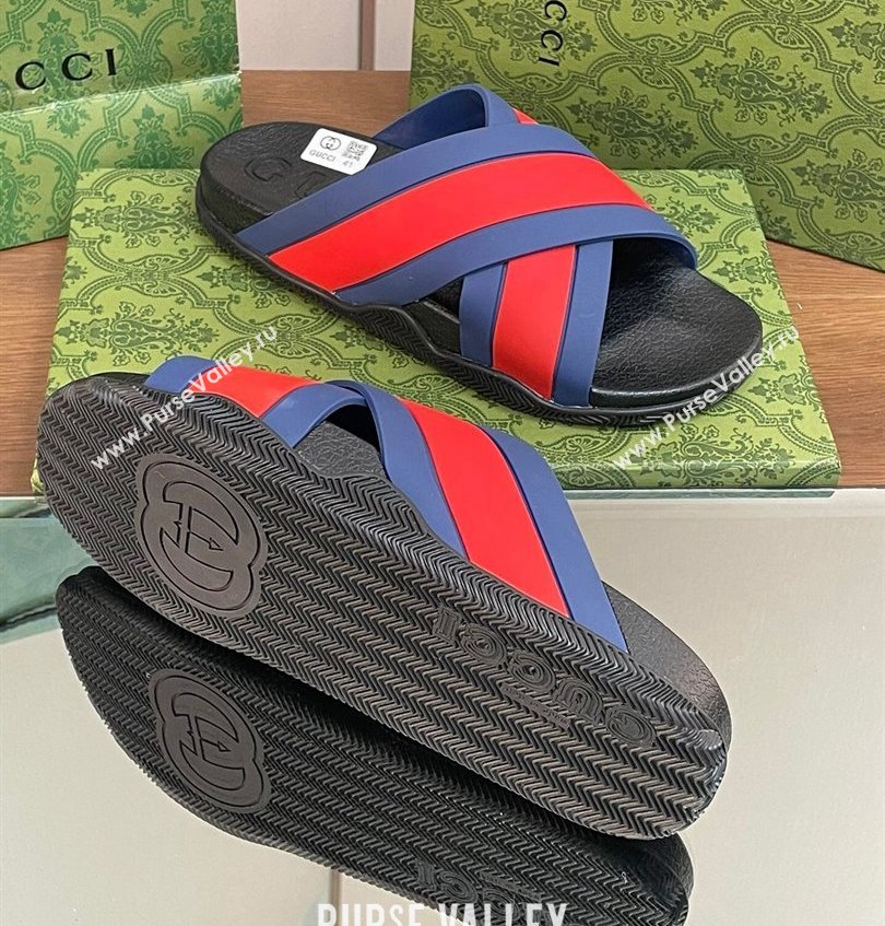 Gucci Criss-cross Rubber Women/Men Slide Sandals Red/Blue 2024 (kaola-24030636)