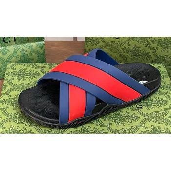 Gucci Criss-cross Rubber Women/Men Slide Sandals Red/Blue 2024 (kaola-24030636)