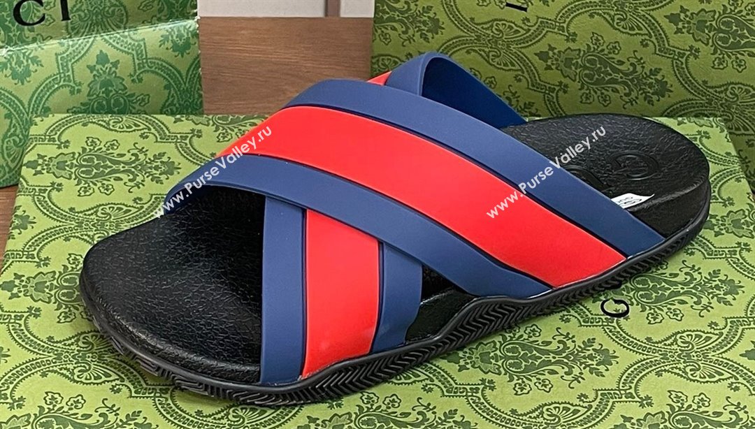 Gucci Criss-cross Rubber Women/Men Slide Sandals Red/Blue 2024 (kaola-24030636)