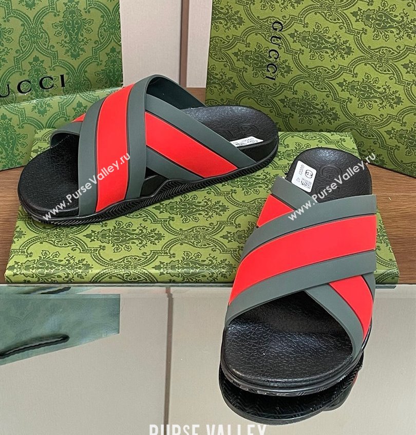 Gucci Criss-cross Rubber Women/Men Slide Sandals Red/Green 2024 (kaola-24030635)