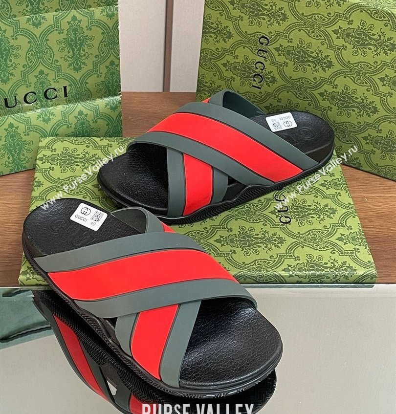 Gucci Criss-cross Rubber Women/Men Slide Sandals Red/Green 2024 (kaola-24030635)