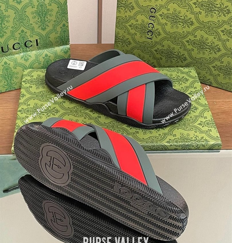 Gucci Criss-cross Rubber Women/Men Slide Sandals Red/Green 2024 (kaola-24030635)