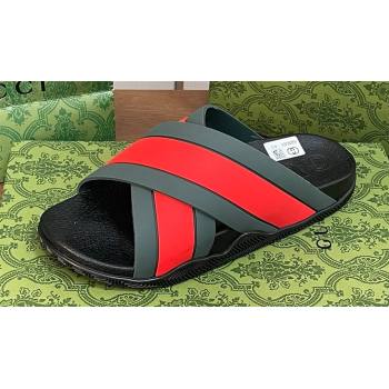 Gucci Criss-cross Rubber Women/Men Slide Sandals Red/Green 2024 (kaola-24030635)