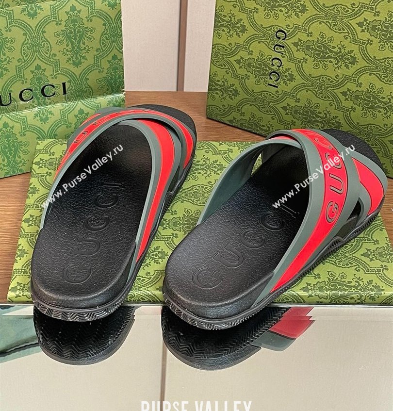 Gucci Criss-cross Rubber Women/Men Slide Sandals Logo Red/Green 2024 (kaola-24030634)