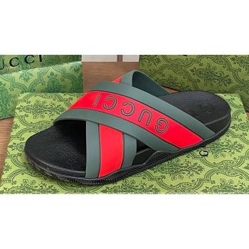 Gucci Criss-cross Rubber Women/Men Slide Sandals Logo Red/Green 2024 (kaola-24030634)