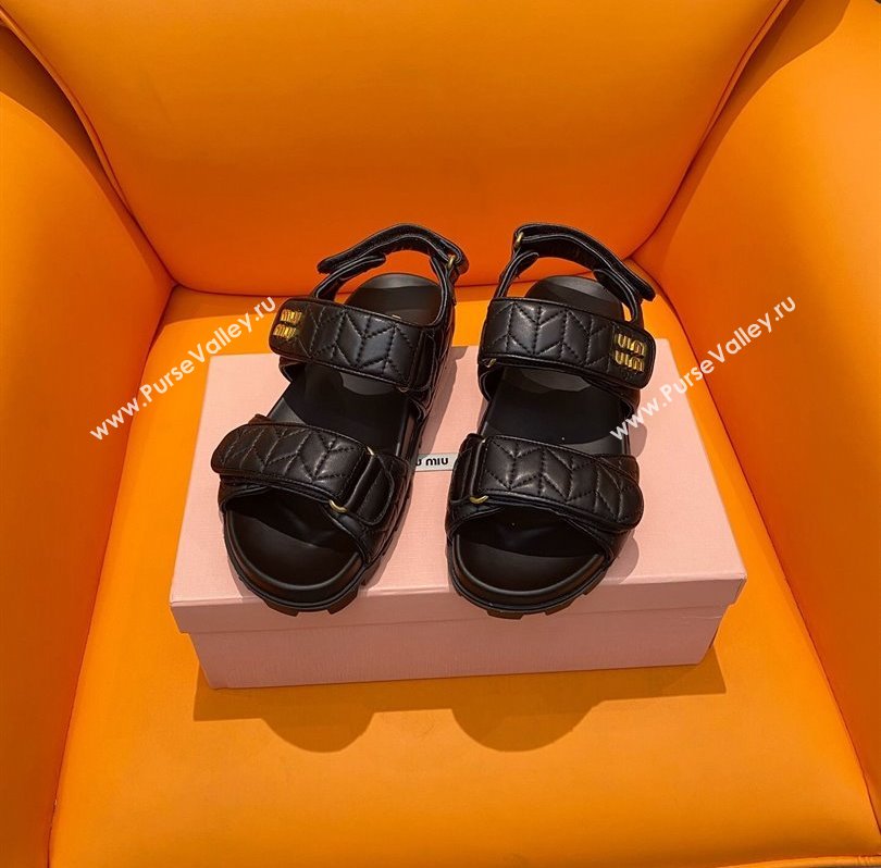 Miu Miu Sporty matelassé nappa leather sandals 5X135E in Black 2024 (kaola-24030674)