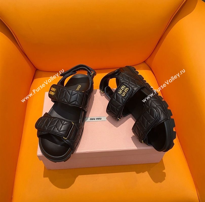 Miu Miu Sporty matelassé nappa leather sandals 5X135E in Black 2024 (kaola-24030674)