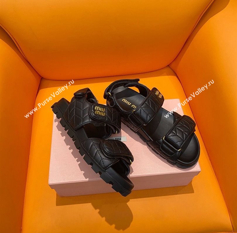 Miu Miu Sporty matelassé nappa leather sandals 5X135E in Black 2024 (kaola-24030674)