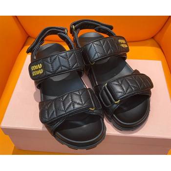 Miu Miu Sporty matelassé nappa leather sandals 5X135E in Black 2024 (kaola-24030674)