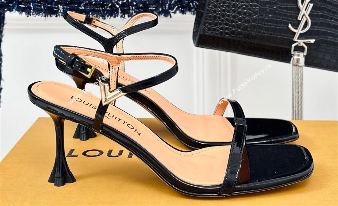 Louis Vuitton Heel 7.5cm Blossom Sandals in Patent calf leather Black 2024 (kaola-24030607)