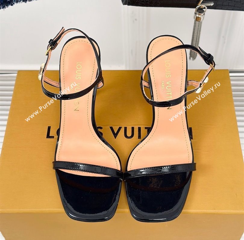 Louis Vuitton Heel 9.5cm Blossom Sandals in Patent calf leather Black 2024 (kaola-24030611)