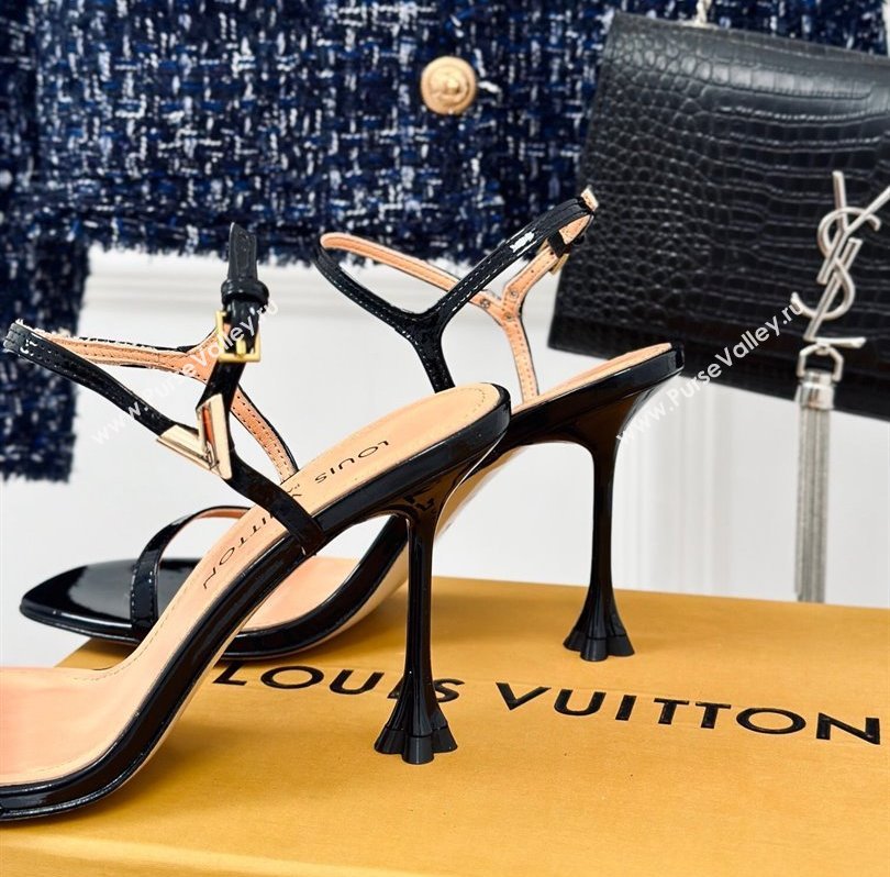 Louis Vuitton Heel 9.5cm Blossom Sandals in Patent calf leather Black 2024 (kaola-24030611)