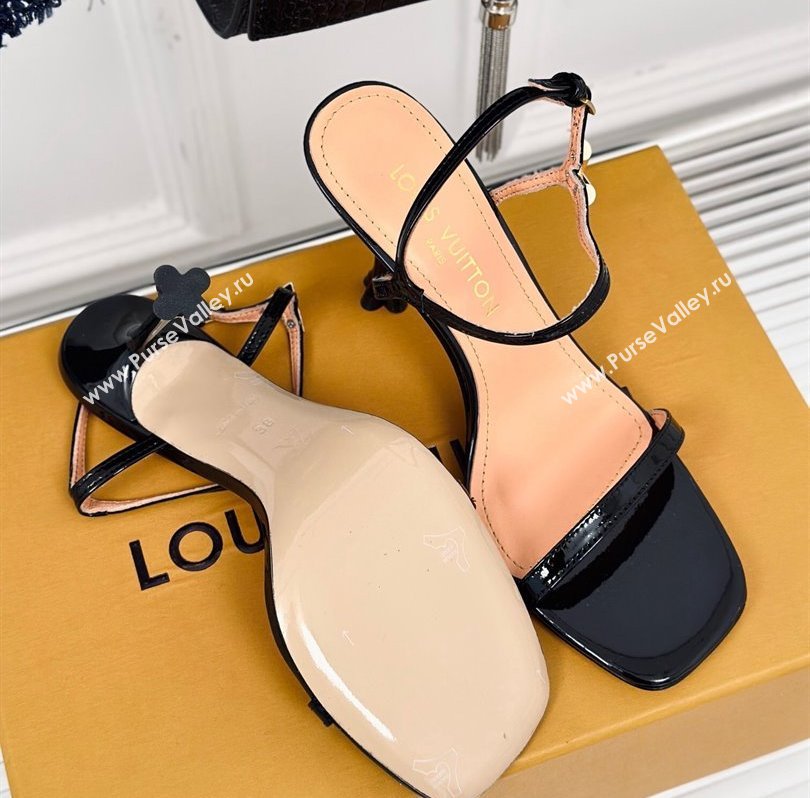 Louis Vuitton Heel 9.5cm Blossom Sandals in Patent calf leather Black 2024 (kaola-24030611)