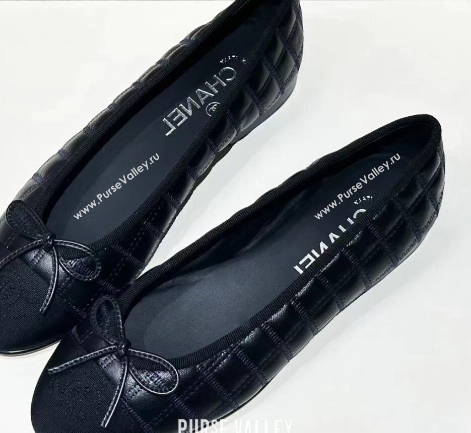 Chanel Lambskin, Embroidery & Grosgrain Ballet flats G45591 Black 2024 (kaola-24030668)