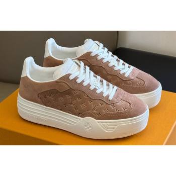 Louis Vuitton LV Groovy Platform Sneakers Monogram-debossed suede calf leather Nude Pink 2024 (modeng-24030613)