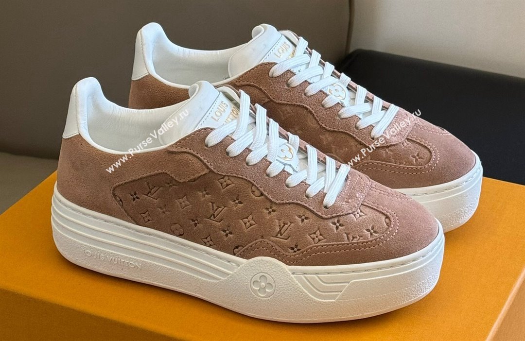 Louis Vuitton LV Groovy Platform Sneakers Monogram-debossed suede calf leather Nude Pink 2024 (modeng-24030613)