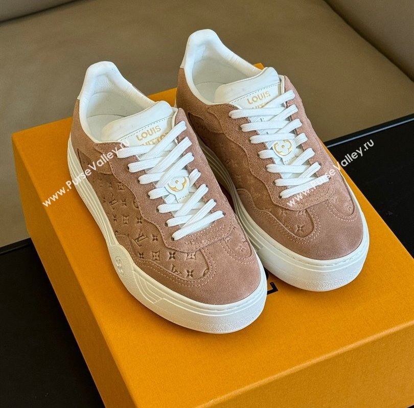 Louis Vuitton LV Groovy Platform Sneakers Monogram-debossed suede calf leather Nude Pink 2024 (modeng-24030613)