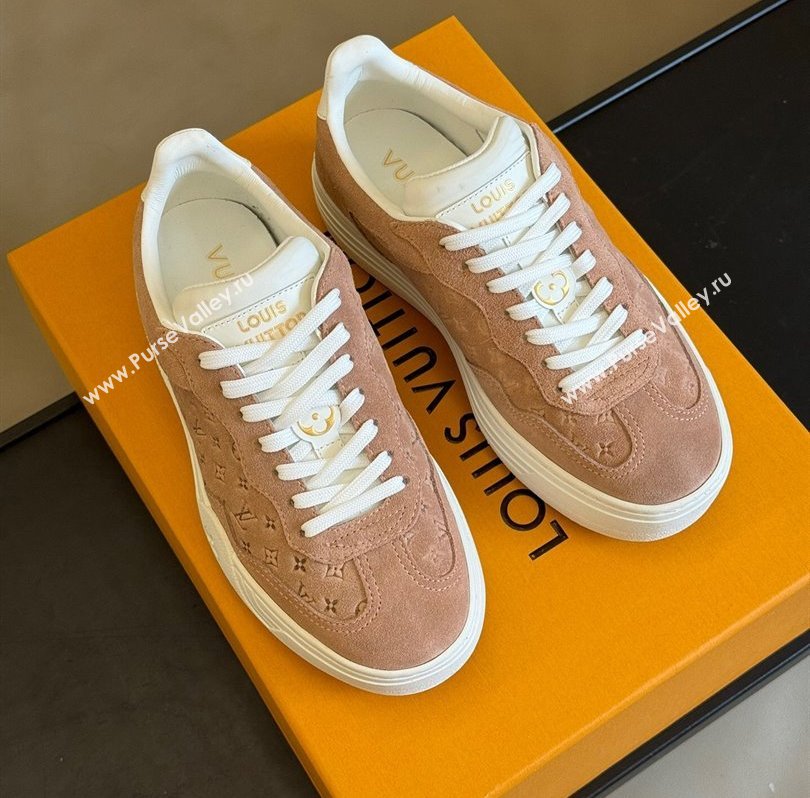 Louis Vuitton LV Groovy Platform Sneakers Monogram-debossed suede calf leather Nude Pink 2024 (modeng-24030613)