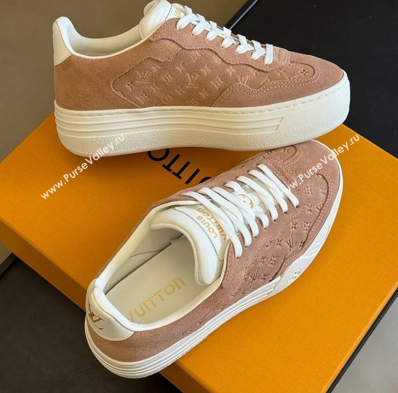 Louis Vuitton LV Groovy Platform Sneakers Monogram-debossed suede calf leather Nude Pink 2024 (modeng-24030613)