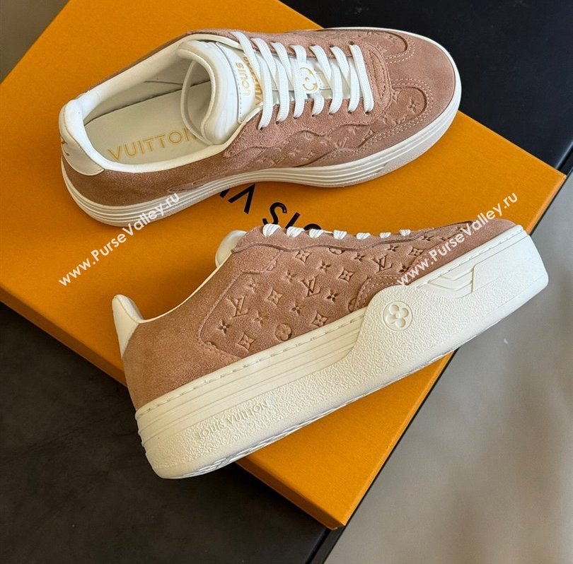 Louis Vuitton LV Groovy Platform Sneakers Monogram-debossed suede calf leather Nude Pink 2024 (modeng-24030613)