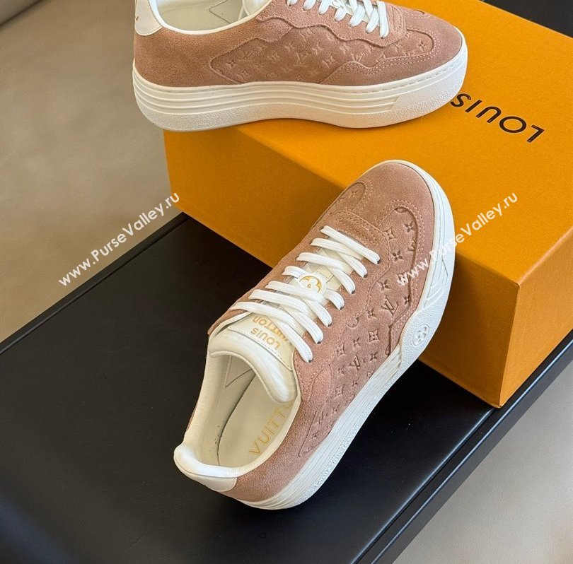 Louis Vuitton LV Groovy Platform Sneakers Monogram-debossed suede calf leather Nude Pink 2024 (modeng-24030613)