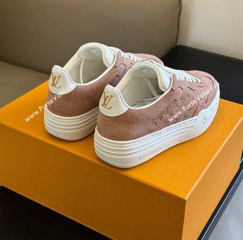 Louis Vuitton LV Groovy Platform Sneakers Monogram-debossed suede calf leather Nude Pink 2024 (modeng-24030613)