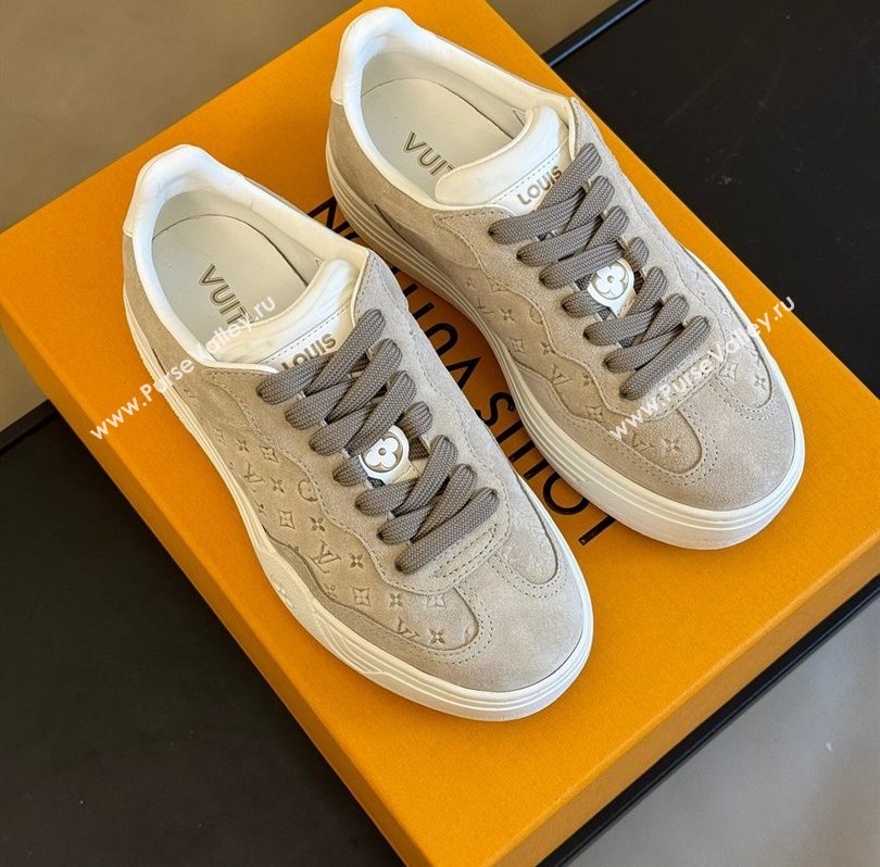 Louis Vuitton LV Groovy Platform Sneakers Monogram-debossed suede calf leather Beige 2024 (modeng-24030614)