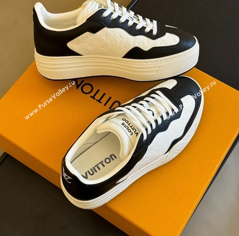 Louis Vuitton LV Groovy Platform Sneakers Monogram-debossed calf leather White/Black 2024 (modeng-24030617)