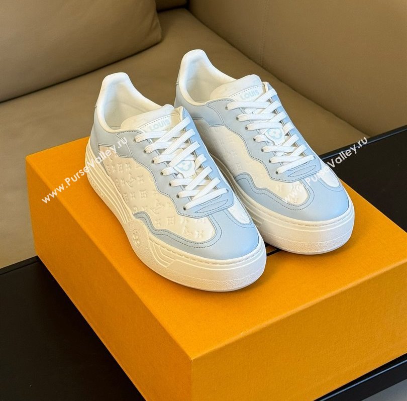 Louis Vuitton LV Groovy Platform Sneakers Monogram-debossed calf leather White/Blue 2024 (modeng-24030619)