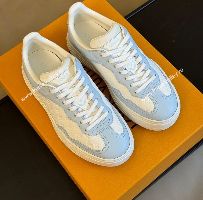 Louis Vuitton LV Groovy Platform Sneakers Monogram-debossed calf leather White/Blue 2024 (modeng-24030619)