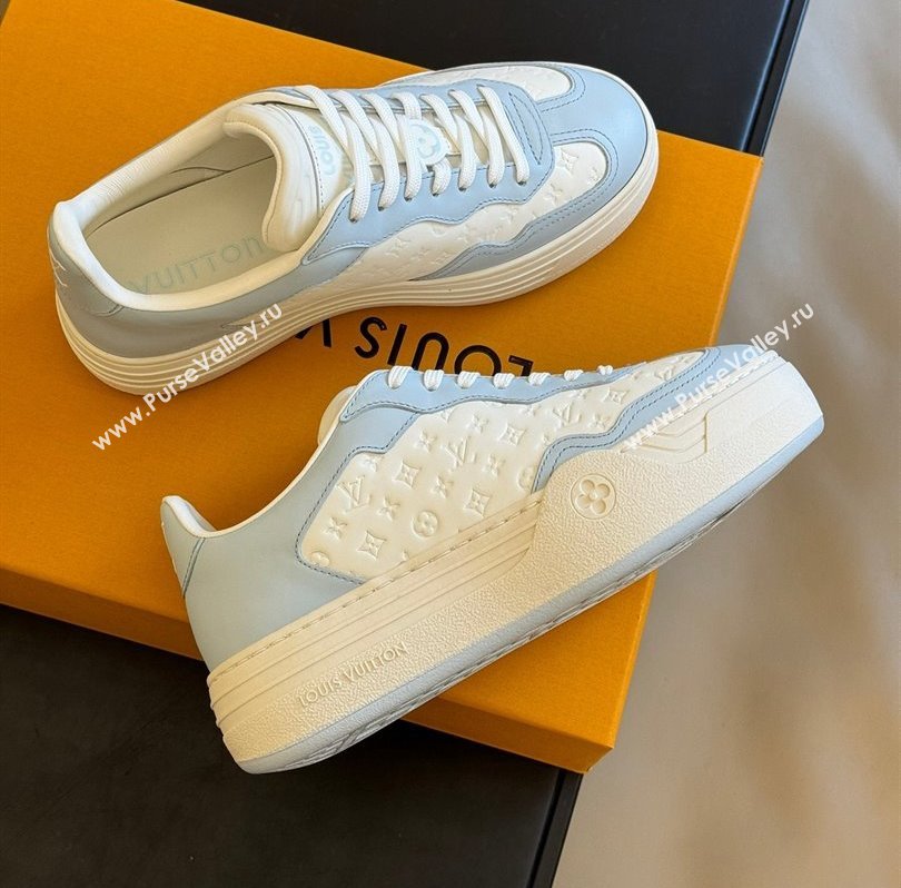 Louis Vuitton LV Groovy Platform Sneakers Monogram-debossed calf leather White/Blue 2024 (modeng-24030619)