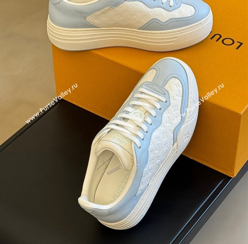 Louis Vuitton LV Groovy Platform Sneakers Monogram-debossed calf leather White/Blue 2024 (modeng-24030619)