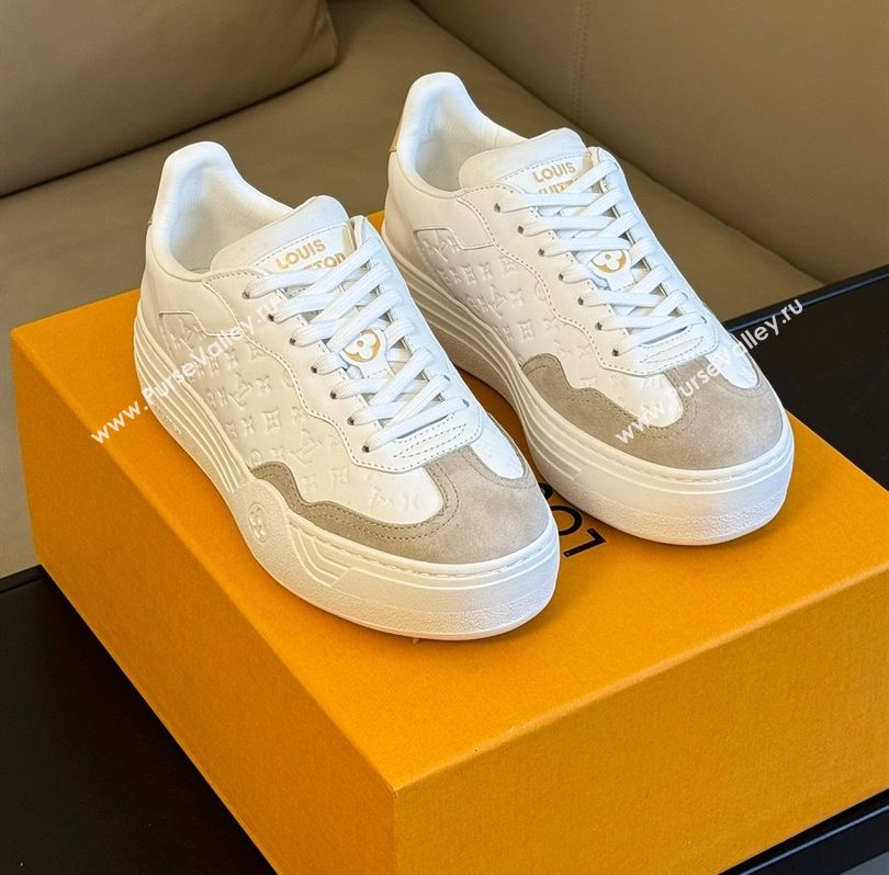 Louis Vuitton LV Groovy Platform Sneakers Monogram-debossed calf leather White/Gray 2024 (modeng-24030620)