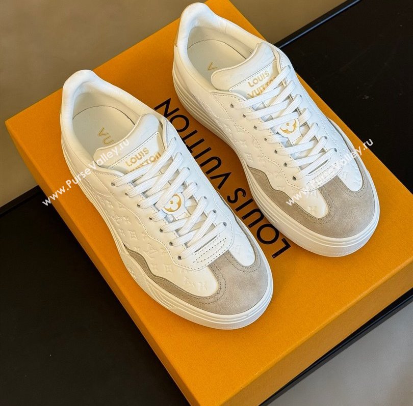 Louis Vuitton LV Groovy Platform Sneakers Monogram-debossed calf leather White/Gray 2024 (modeng-24030620)