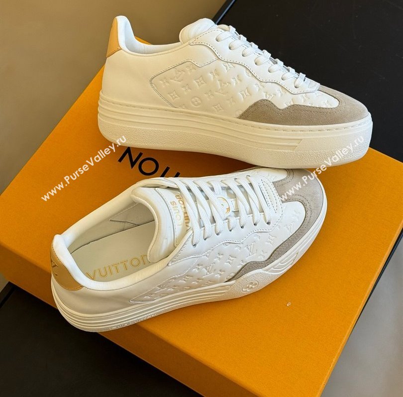 Louis Vuitton LV Groovy Platform Sneakers Monogram-debossed calf leather White/Gray 2024 (modeng-24030620)