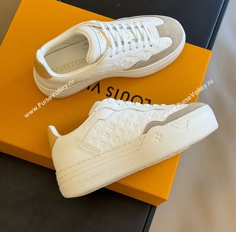 Louis Vuitton LV Groovy Platform Sneakers Monogram-debossed calf leather White/Gray 2024 (modeng-24030620)