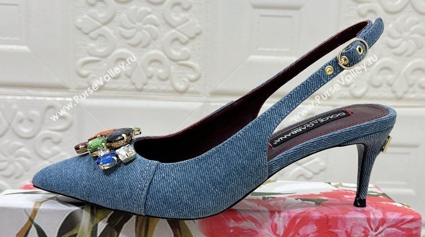 Dolce Gabbana Heel 6.5cm Rainbow slingbacks in patchwork denim Blue 2024 (modeng-24032802)