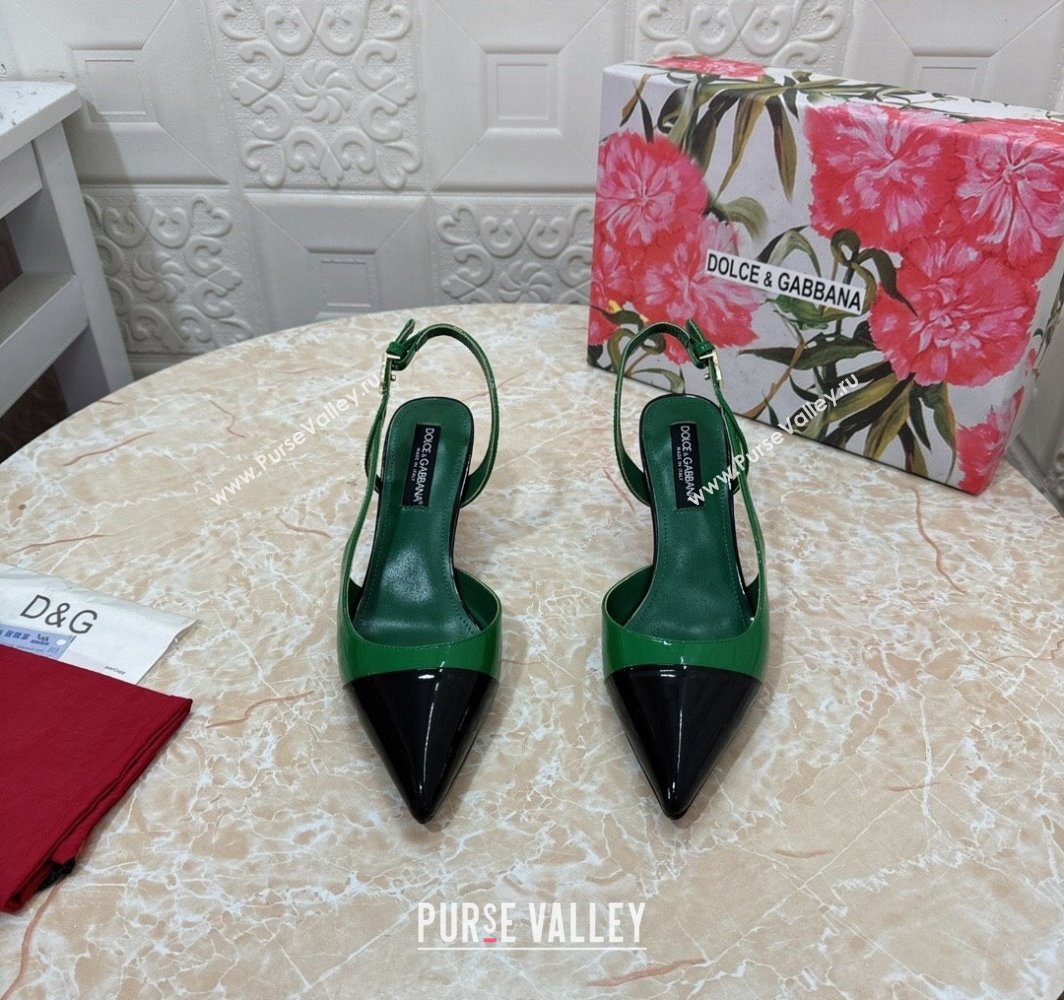 Dolce Gabbana Heel 6.5cm Patent leather slingbacks Black/Green 2024 (modeng-24032803)