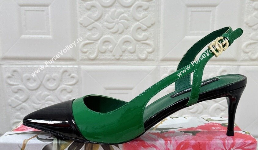 Dolce Gabbana Heel 6.5cm Patent leather slingbacks Black/Green 2024 (modeng-24032803)