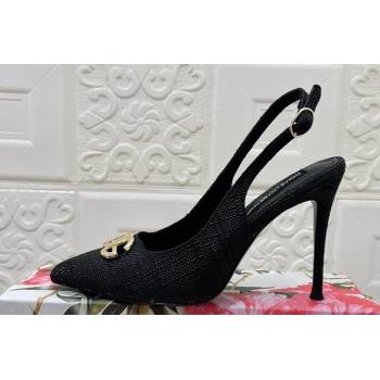 Dolce Gabbana Heel 10.5cm Raffia slingbacks Black 2024 (modeng-24032808)