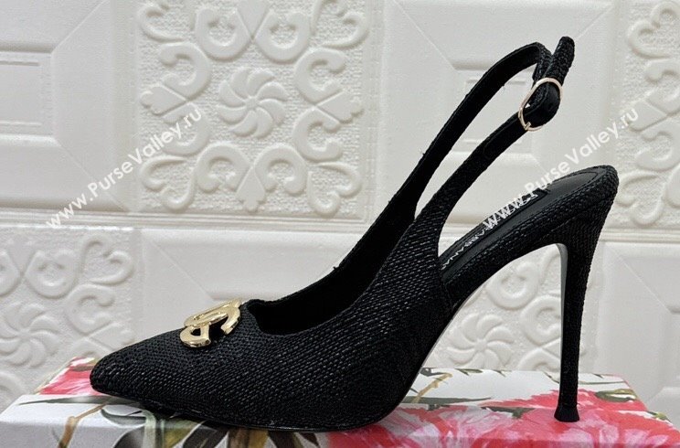 Dolce Gabbana Heel 10.5cm Raffia slingbacks Black 2024 (modeng-24032808)