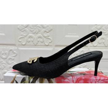 Dolce Gabbana Heel 6.5cm Raffia slingbacks Black 2024 (modeng-24032815)