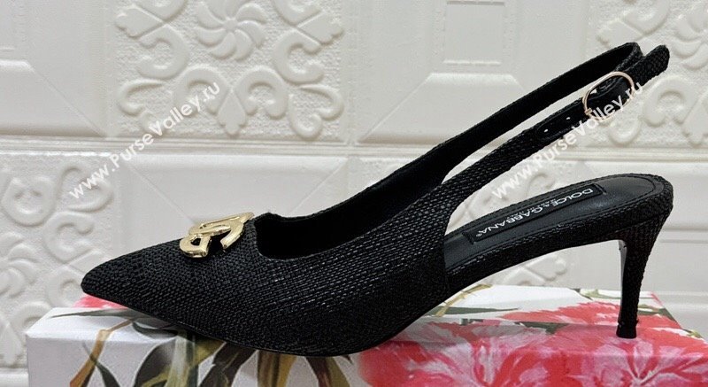 Dolce Gabbana Heel 6.5cm Raffia slingbacks Black 2024 (modeng-24032815)