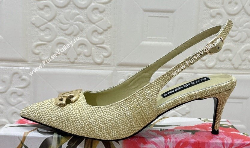 Dolce Gabbana Heel 6.5cm Raffia slingbacks Light Green 2024 (modeng-24032821)