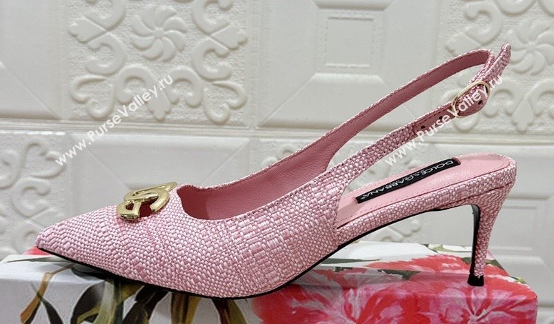 Dolce Gabbana Heel 6.5cm Raffia slingbacks Light Pink 2024 (modeng-24032818)