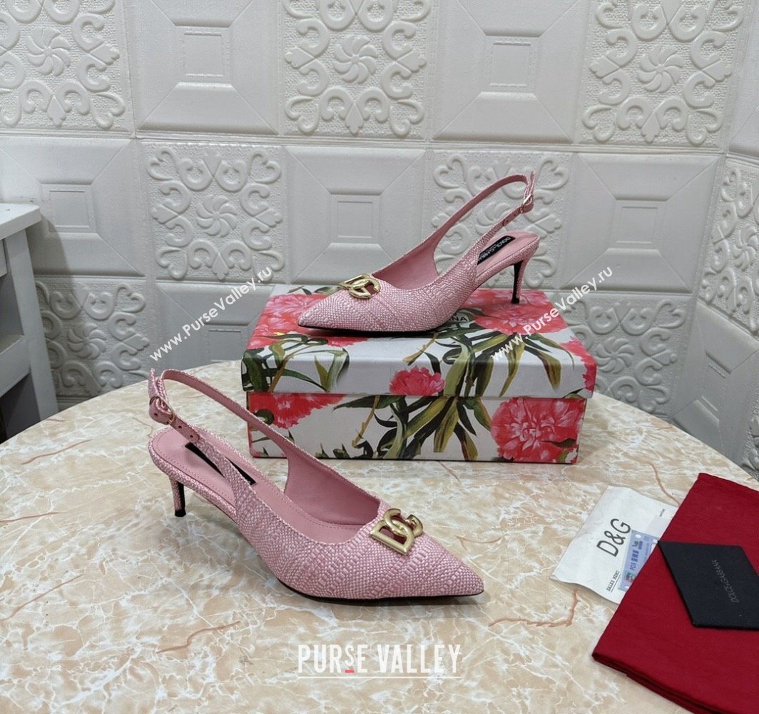 Dolce Gabbana Heel 6.5cm Raffia slingbacks Light Pink 2024 (modeng-24032818)