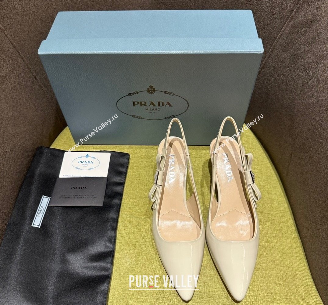 Prada Heel 5.5cm Patent leather slingbacks 1I190N Beige 2024 (modeng-24030818)